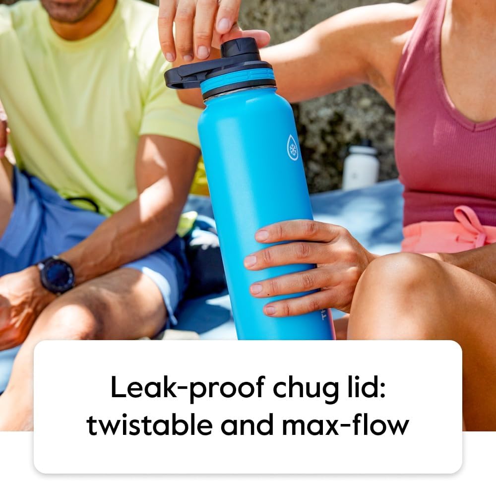 ThermoFlask Stainless Steel Water Bottles 2-Pack - Double-Wall Vacuum Insulated 24 oz BPA-Free Spout Lids - Keeps Drinks Cold 24 Hrs, Hot 12 Hrs - Leakproof, Dishwasher Safe, Mayan Blue/Black