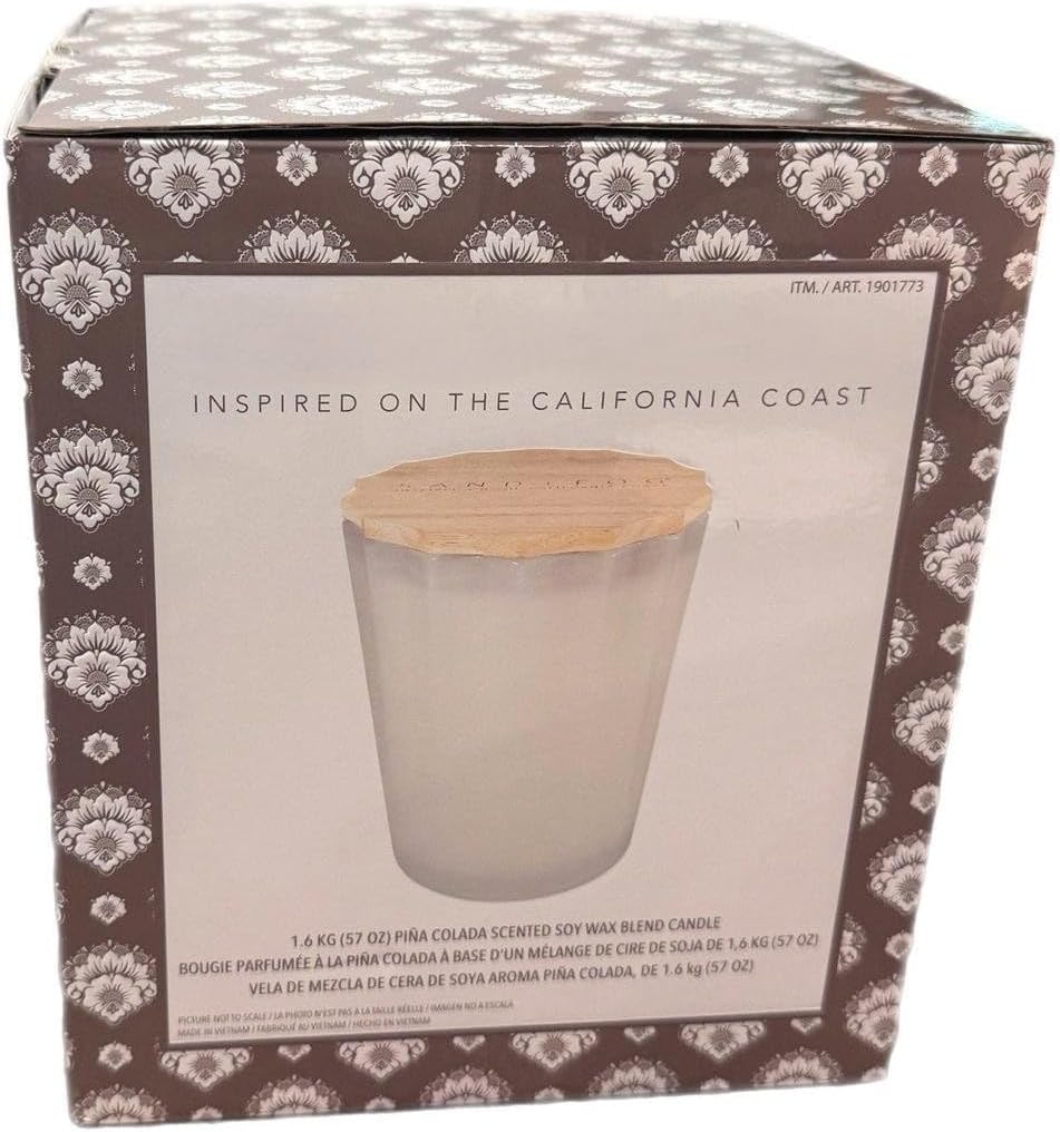 Sand+Fog Beach Walk Scented Soy Wax Blend Candle, 57 oz, with Wood Lid and 3 Cotton Wicks