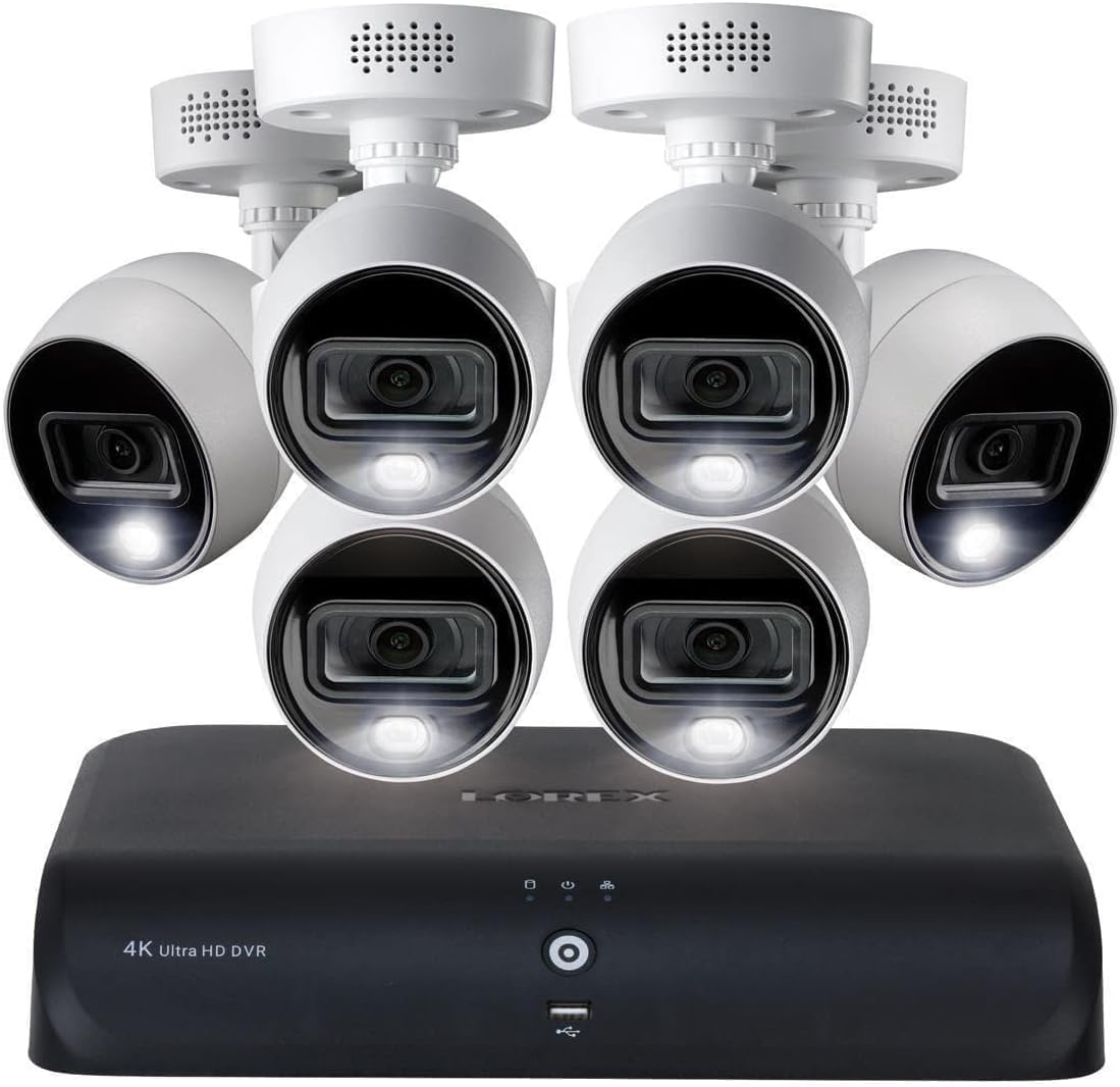 Lorex 4K 2TB Active Deterrence Wired DVR Security System with Smart Motion Detection and Face Recognition | 6 Cameras, 8 Channels, 2 TB Hard Drive