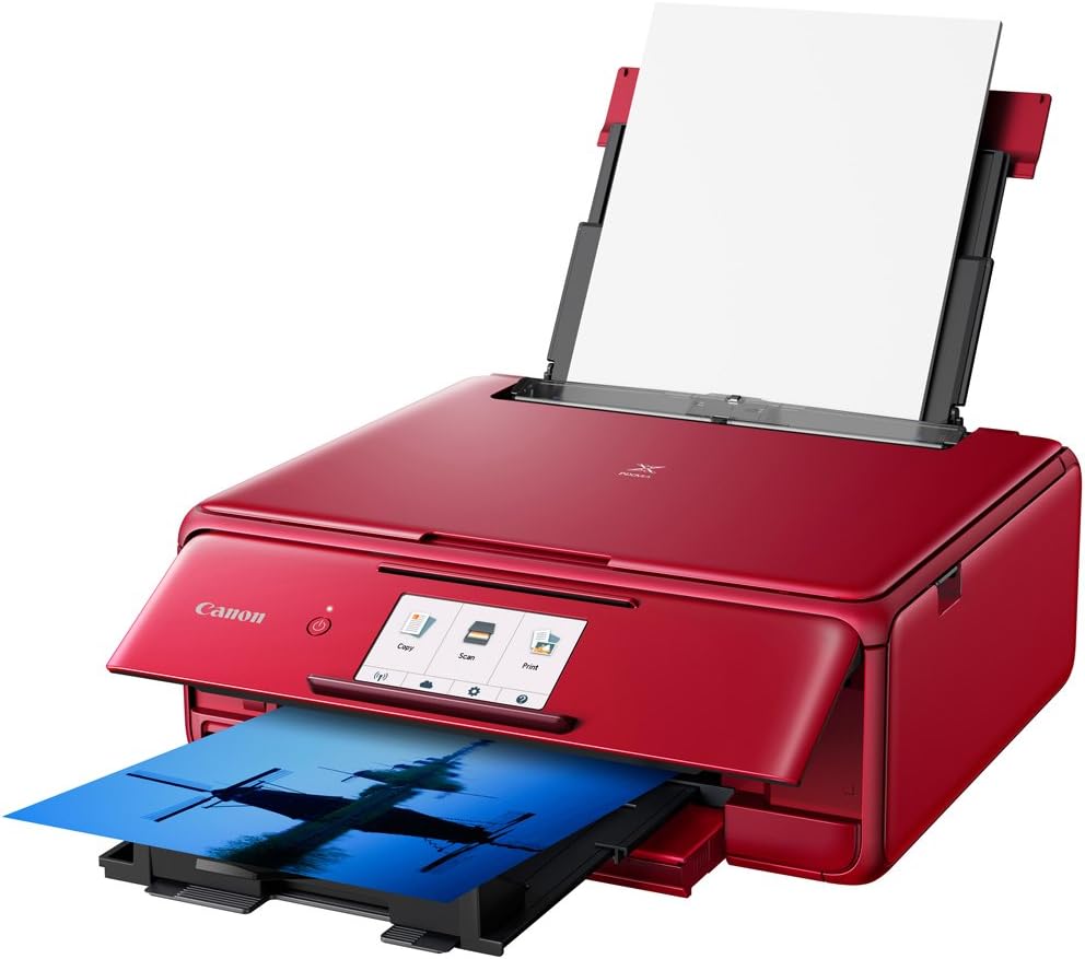 Canon 2230C042 PIXMA TS8120 Wireless Inkjet All-in-One Printer with Scanner and Copier, Red Bundle with CLI-281 Black Ink Tank, Corel Paint Shop Pro Digital Download and 6ft USB Printer Cable