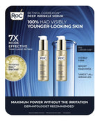 RoC Retinol Correxion Deep Wrinkle Serum packaging with blue and black background