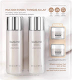 Milk Skin Rice Toner Glow Set - Deep Moisturizing, Niacinamide, Ceramide, Nature-Oriented Ingredients, Korean Skin Care, 2 ea 200ml/6.76 fl oz Milk Skin Toner and 15ml/0.50 fl oz Ceramic Cream Light