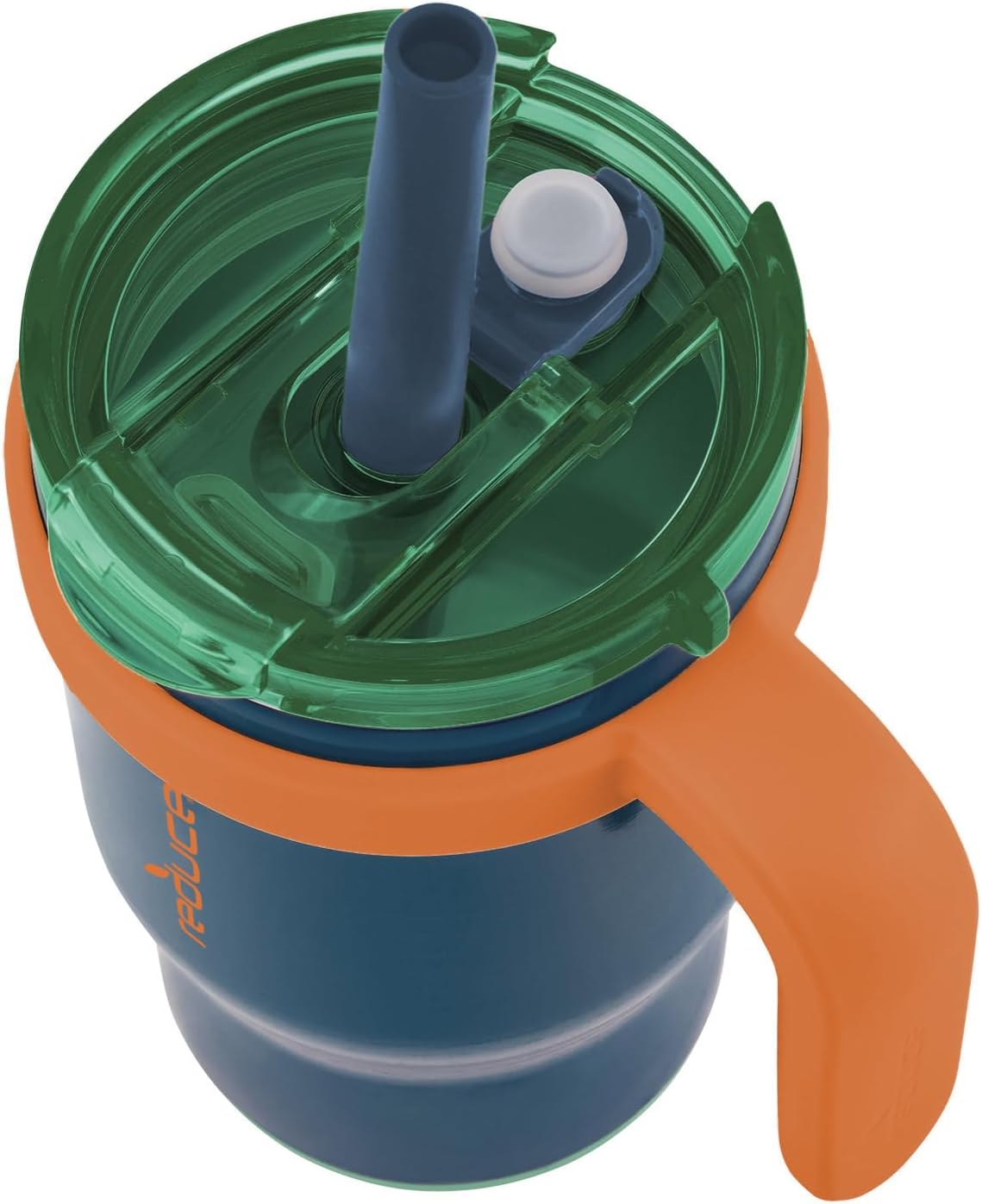 REDUCE 14 oz Coldee Tumbler with Handle for Kids - 2 Pack, Leakproof Insulated Stainless Steel Mug with Lid & Spill-Proof Straw, Keeps Drinks Cold up to 18 Hrs, Grey and Navy