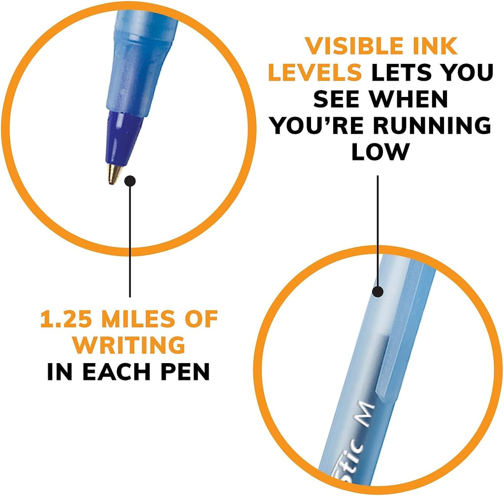 BIC GSM609BE Round Stic Ballpoint Pen,Med. Pt,Value Pk,60/BX,Frost/BE Ink