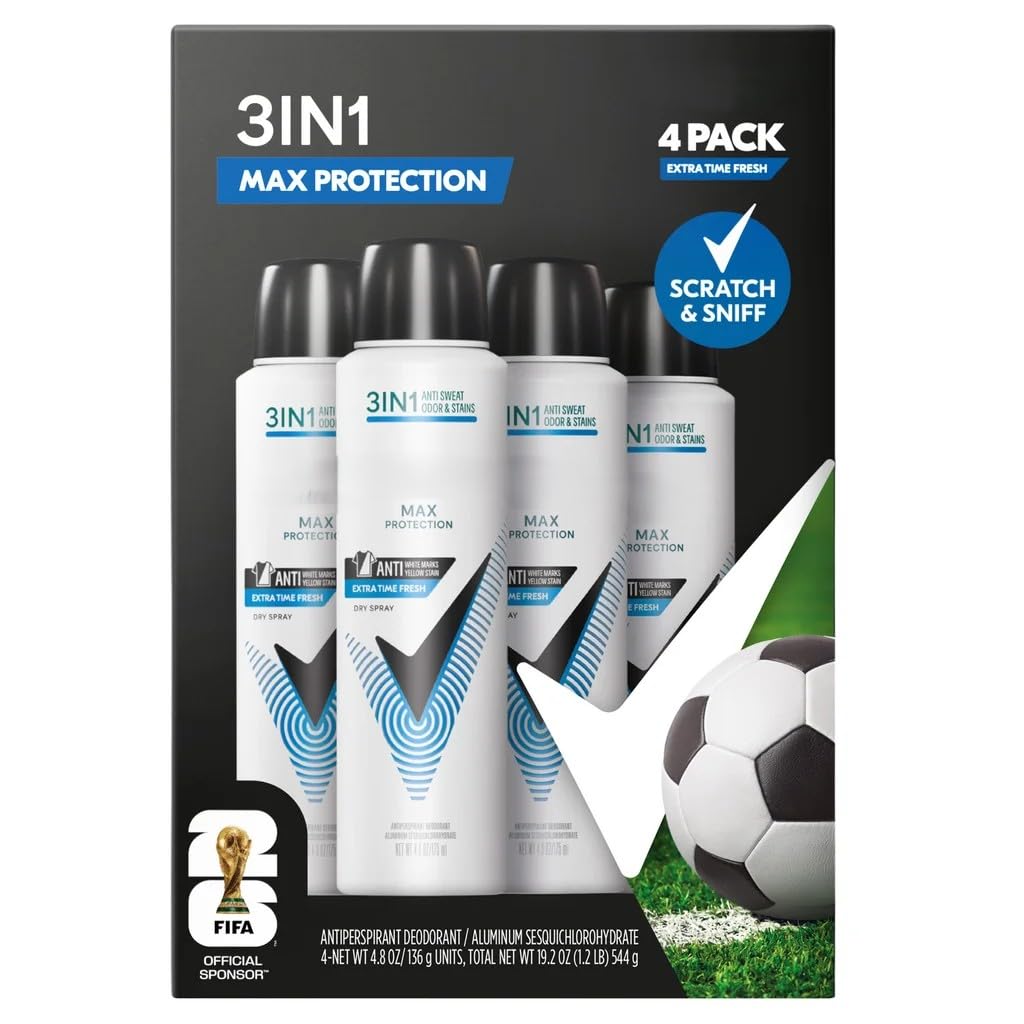 Degree Max Protection 3-in-1 Anti Sweat, Anti-Odor, Anti-Stains, Anti-white Marks, Anti-Yellow stain, Extra Time Fresh, 4 pack, 4 x 4.8 oz