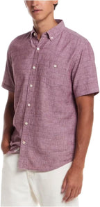 Weatherproof Vintage Men’s Short Sleeve Linen Blend Woven Button Down Shirt (US, Alpha, Medium, Regular, Regular, Red)