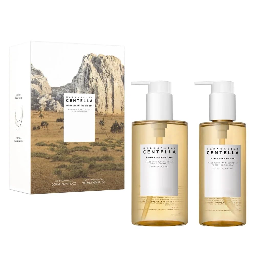 SKIN10004 Madagascar Centella Light Cleansing Oil Set | Gentle Oil Cleanser for Face, Korean Facial Cleanser, Double Cleansing | 300ml/10.14 fl oz and 200ml/6.76 fl oz