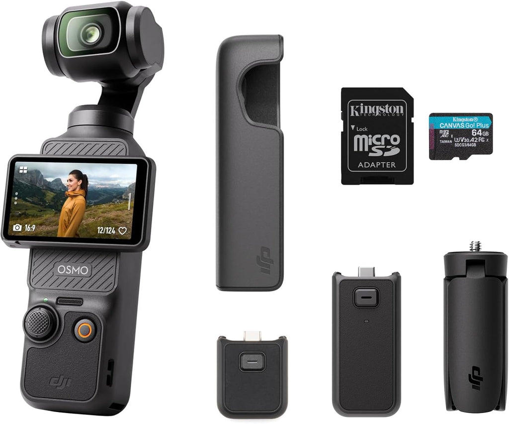 DJI Osmo Pocket 3 Capture More Combo, Vlogging Camera with 1'' CMOS & 4K/120fps Video, 3-Axis Stabilization, Fast Focusing, Face/Object Tracking, 2" Rotatable Touchscreen