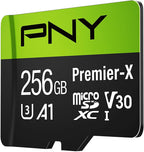 PNY 256GB Premier-X Class 10 U3 V30 microSDXC Flash Memory Card - 100MB/s, Class 10, U3, V30, A1, 4K UHD, Full HD, UHS-I, Micro SD