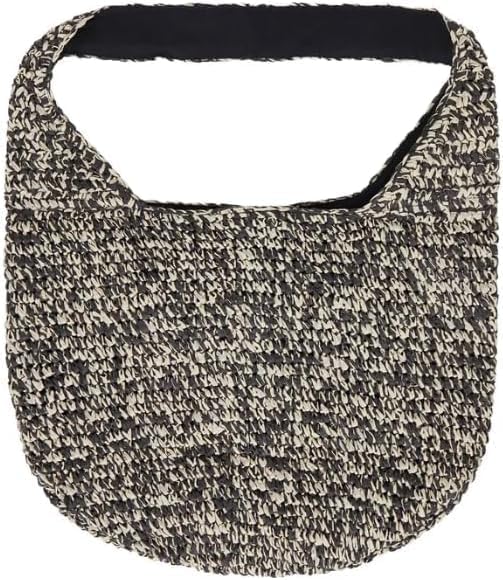 Women's Raffia Tote Bag – Handwoven Black Paper Straw Summer Purse – Top Clasp Closure & Fully Lined Cotton Interior – Elegant Vacation Beach Bag & Everyday Shoulder Tote