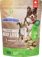 Nutri Bites Freeze Dried Beef Liver Dog & Cat Treats, Single Ingredient High Protein Pet Treats, 17.6 oz