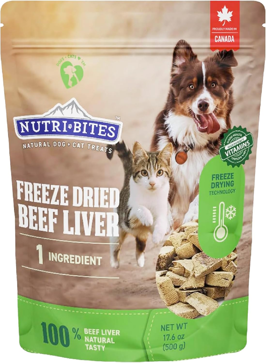 Nutri Bites Freeze Dried Beef Liver Dog & Cat Treats, Single Ingredient High Protein Pet Treats, 17.6 oz