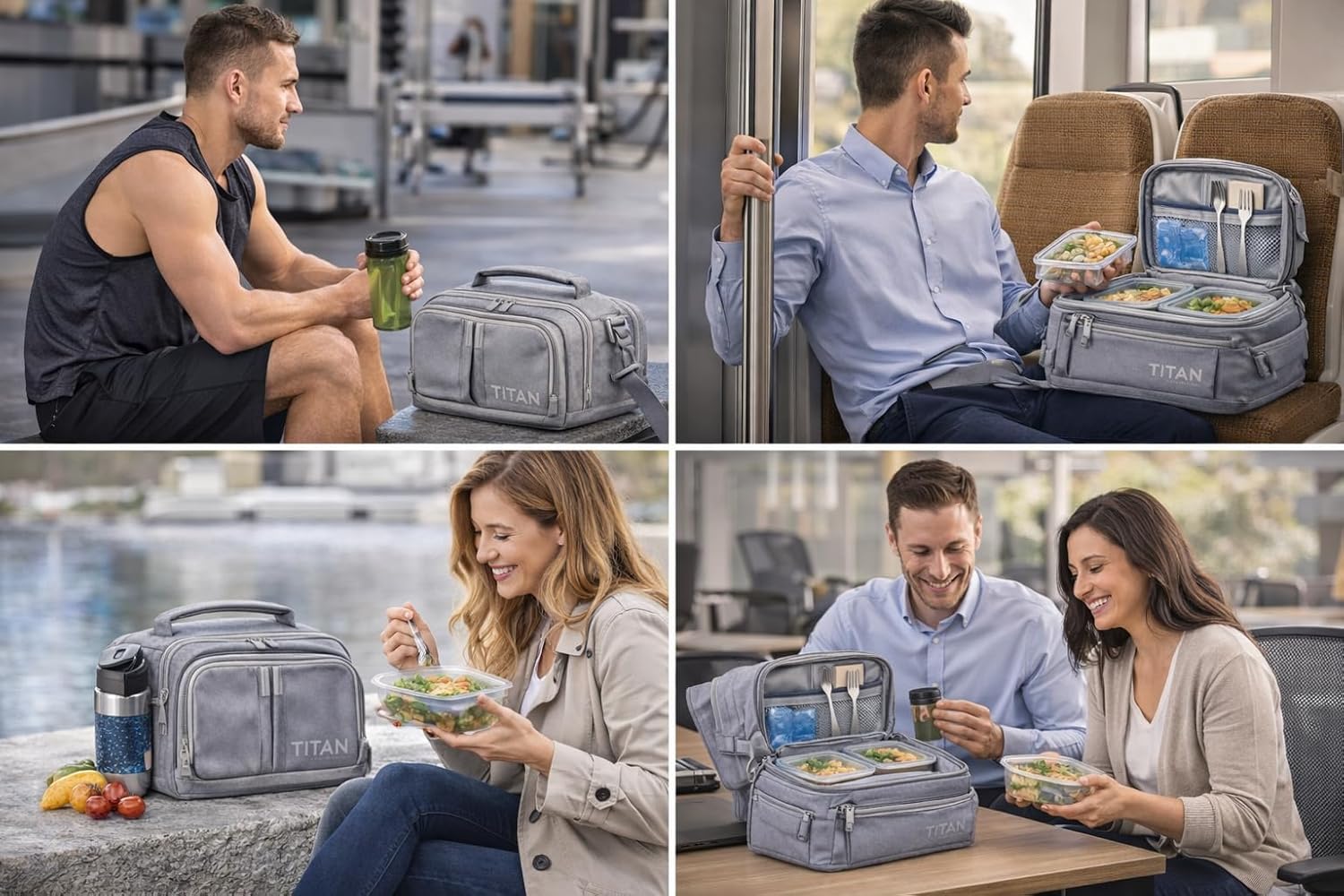 Titan by Arctic Zone Expandable Lunch Box – Insulated, Crush-Resistant Cooler with 2 Ice Walls & Leak-Proof Lining – Meal Prep Bag with Strap & Container for Work & Travel | Black (Pale Frost)