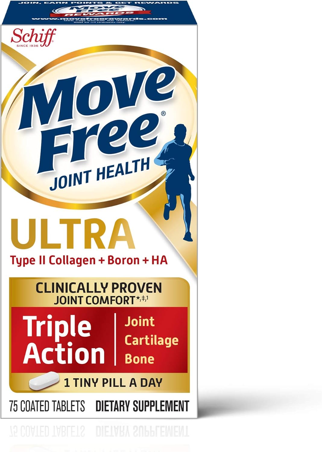 Move Free Type II Collagen, Boron & HA Ultra Triple Action Tablets, Move Free (75 Count in A Bottle) 1 ea (Pack of 3)