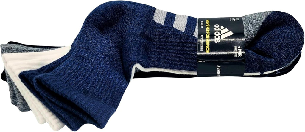 Adidas Men's High Quarter Sock, 4-pack, Size 6-12 (Navy, White, Black, Gray)