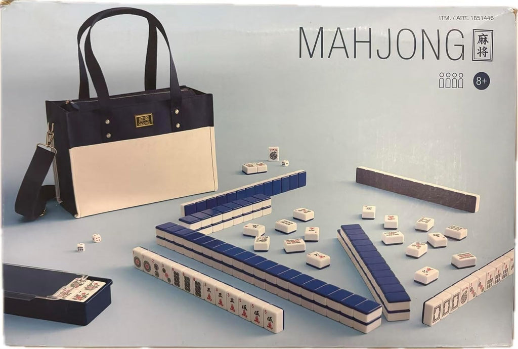 Premium Mahjong（麻将） Set with Tile Trays, Tote Bag, 166 Mahjong Tiles, and 3 Die