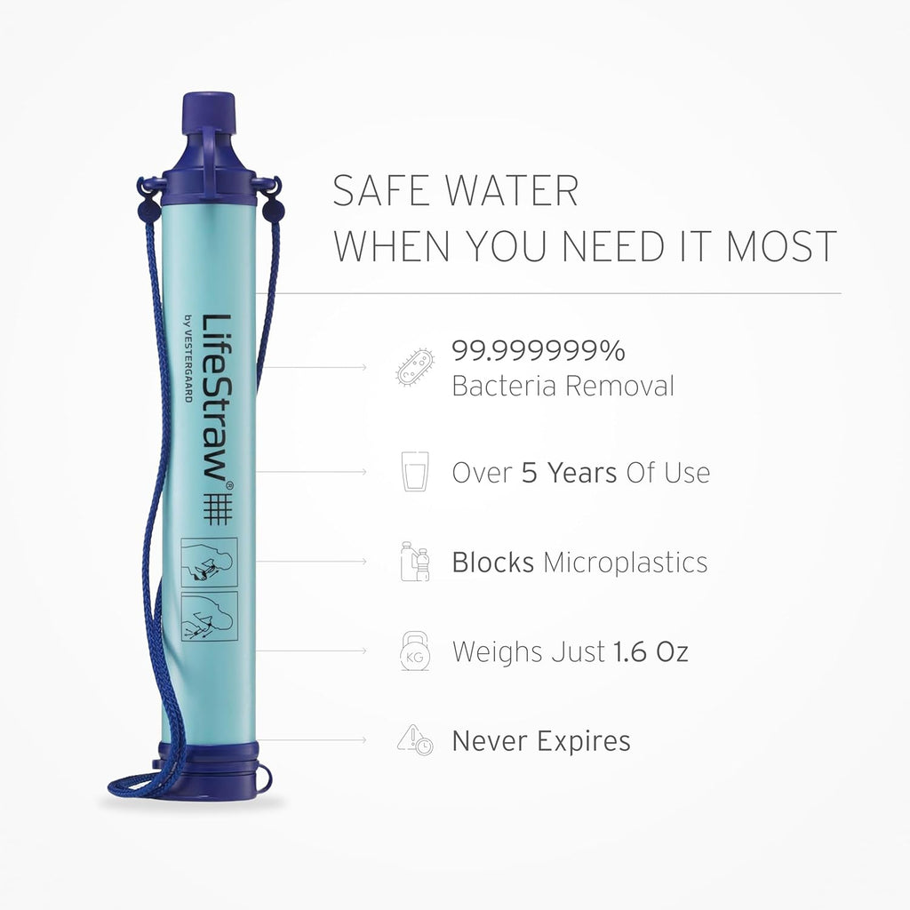 LifeStraw Personal — Water Filter for Hiking, Camping, Travel, and Emergency Preparedness, 4 Pack, Navy