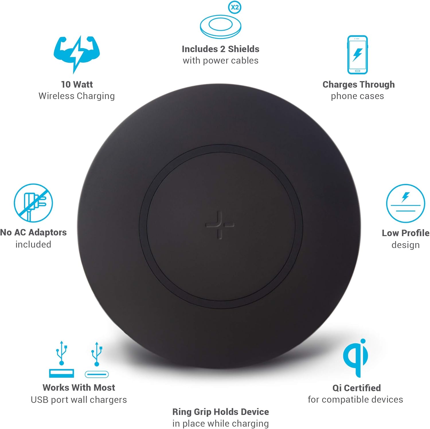 TYLT Shield 2 Pack Wireless Charger Pad | Wireless Charging Station | Qi-Certified 10W Max Universal Fast Wireless Charging Pad Compatible to Apple, Samsung, Wireless Buds, and Other Capable Devices