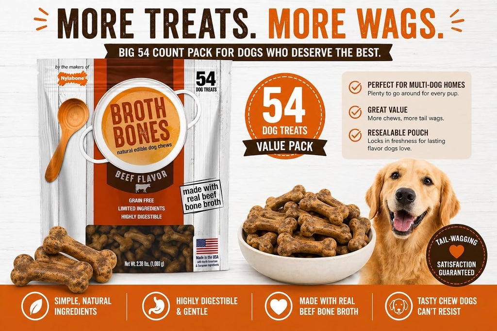 Nylabone Beef Broth Bones Dog Treats (Net 54Count), 2.38 Lb