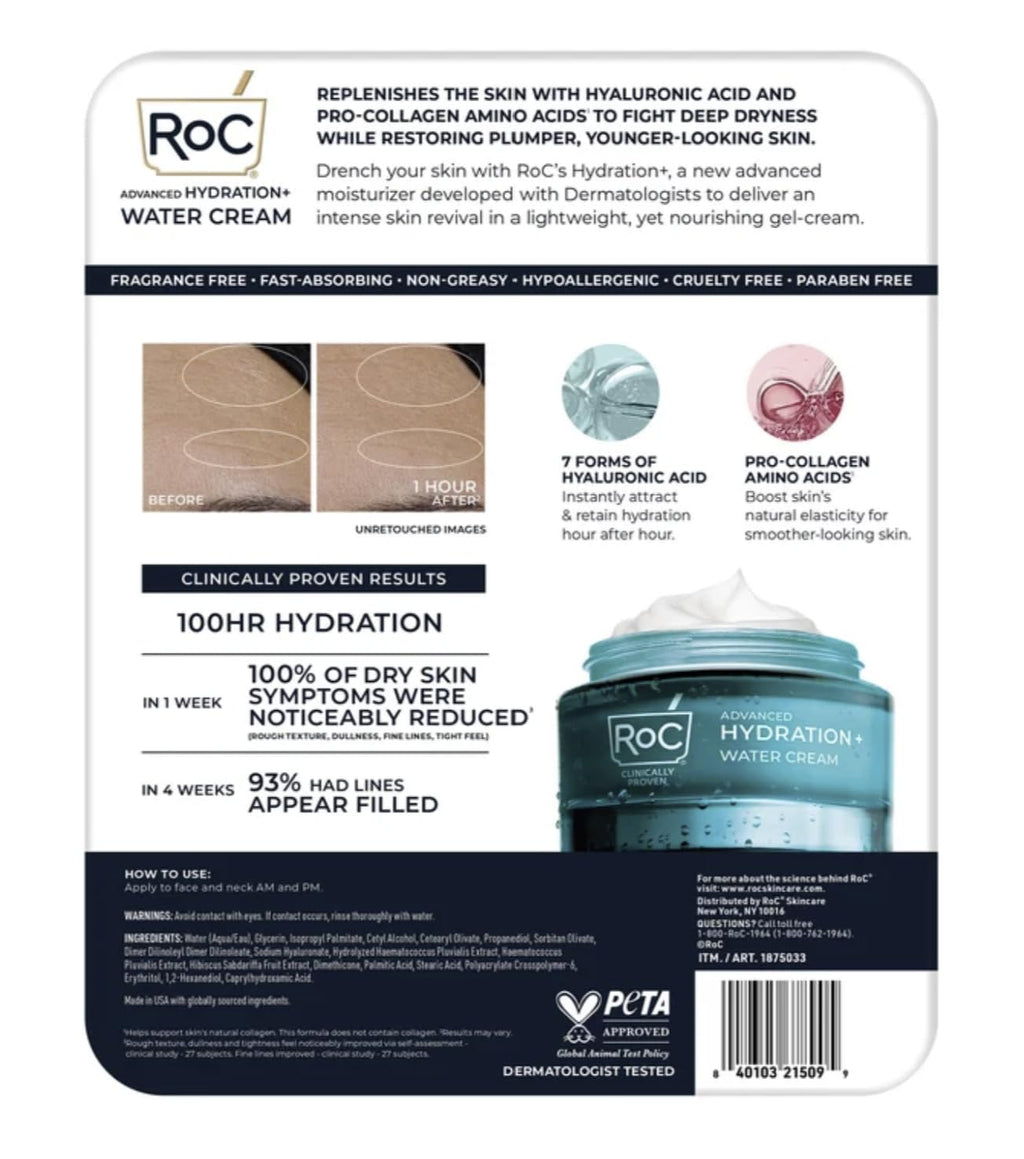 RoC Advanced Hydration+ Water Cream, 2 Pack, 1.7 OZ Each, 3.4 OZ Total