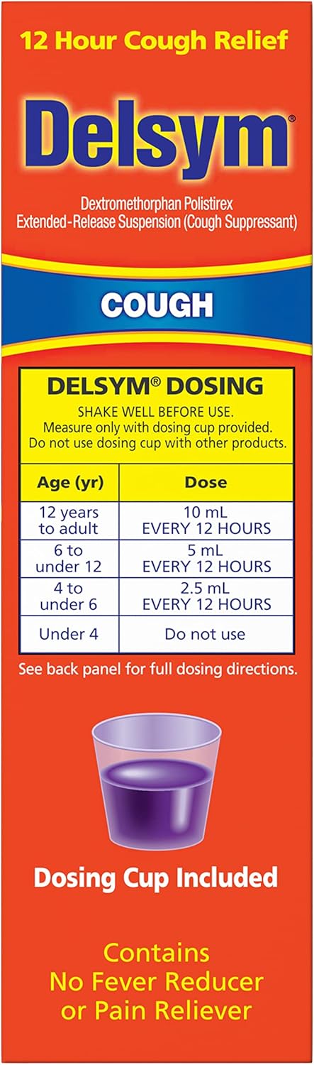 Delsym Cough Suppressant Liquid Grape Flavored, Orange, 5 Fl Oz (Pack of 1)