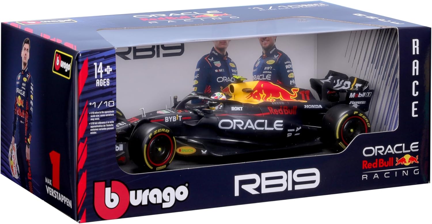 Bburago 1:18 Race Oracle Red Bull Racing RB19 (2023) with Driver Helmet, Perez #11
