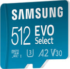 Samsung 512GB EVO Select microSD card on a white background