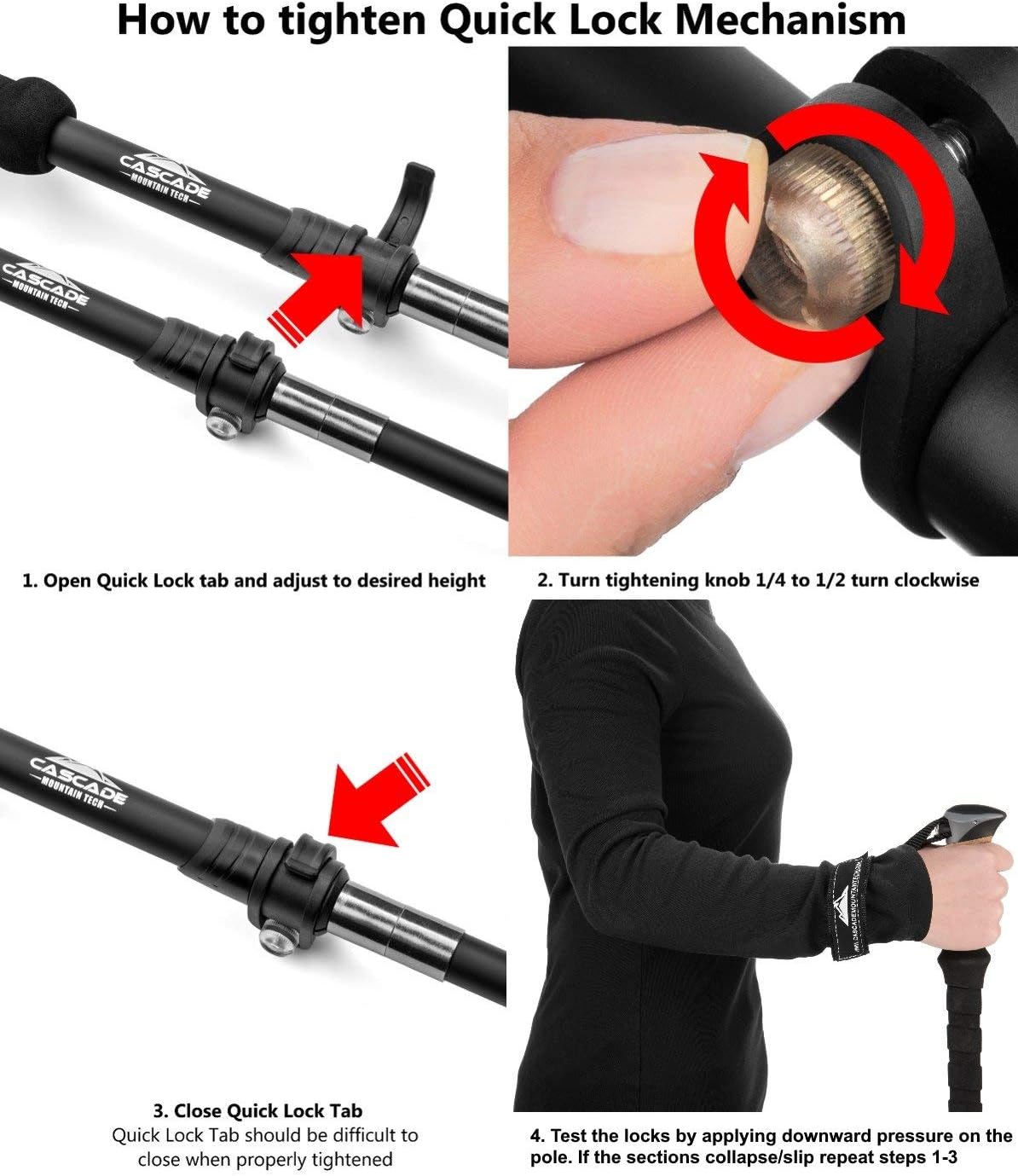 Cascade Mountain Tech Carbon Fiber Adjustable Trekking Poles 2 Pack - Lightweight Quick Lock Walking or Hiking Stick - 1 Pair