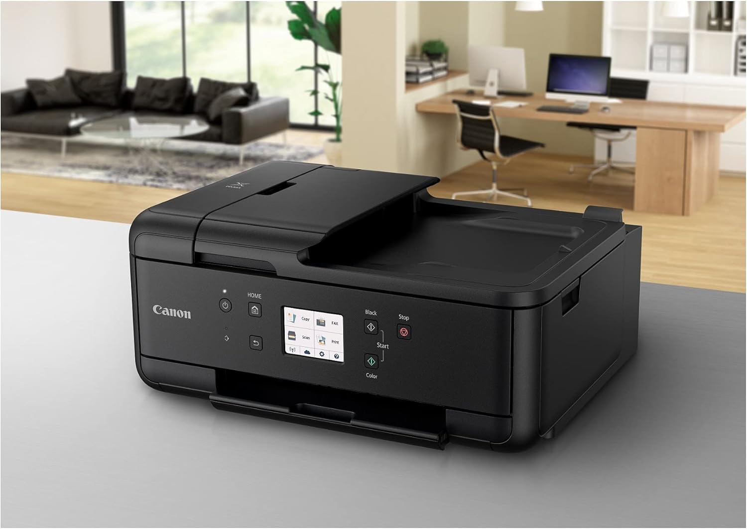Canon PIXMA TR7520 All-In-One Wireless Home Photo Office All-In-One Printer with Scanner, Copier and Fax: Airprint and Google Cloud Compatible, Black, Works with Alexa