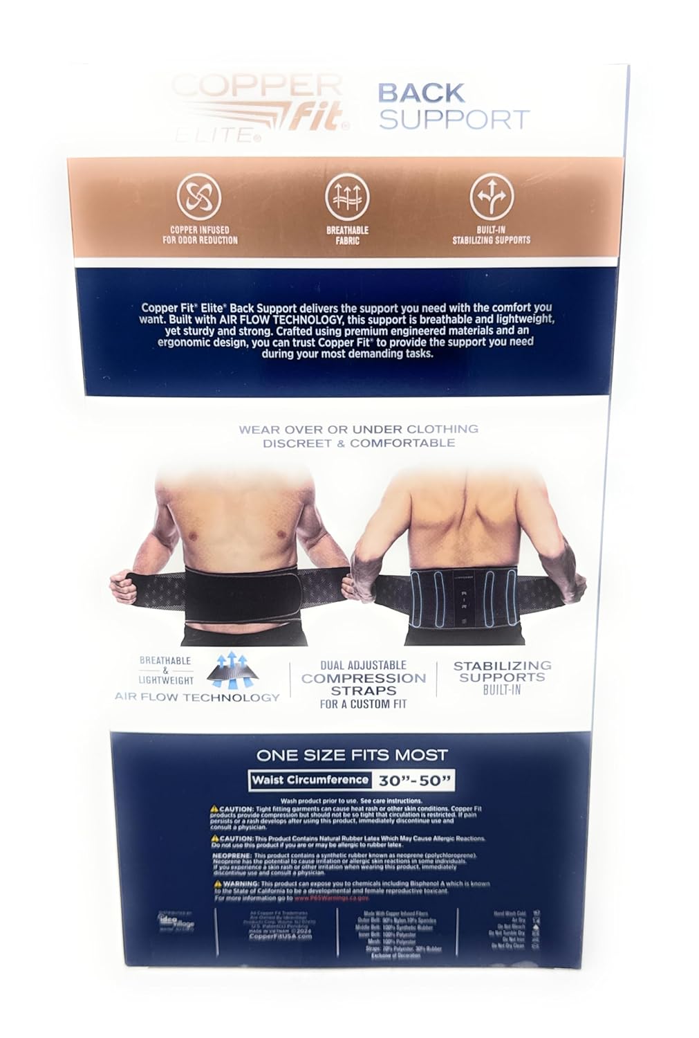 Copper Fit Elite Air Back Support Brace with Airflow Technology, Adjustable Compression Straps, Double Band, One Size Fits Most