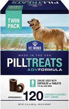 120 Count - Chicken Flavor Pill Treats Soft Chews - Health & Wellness Supplements for Dogs - Vet Works