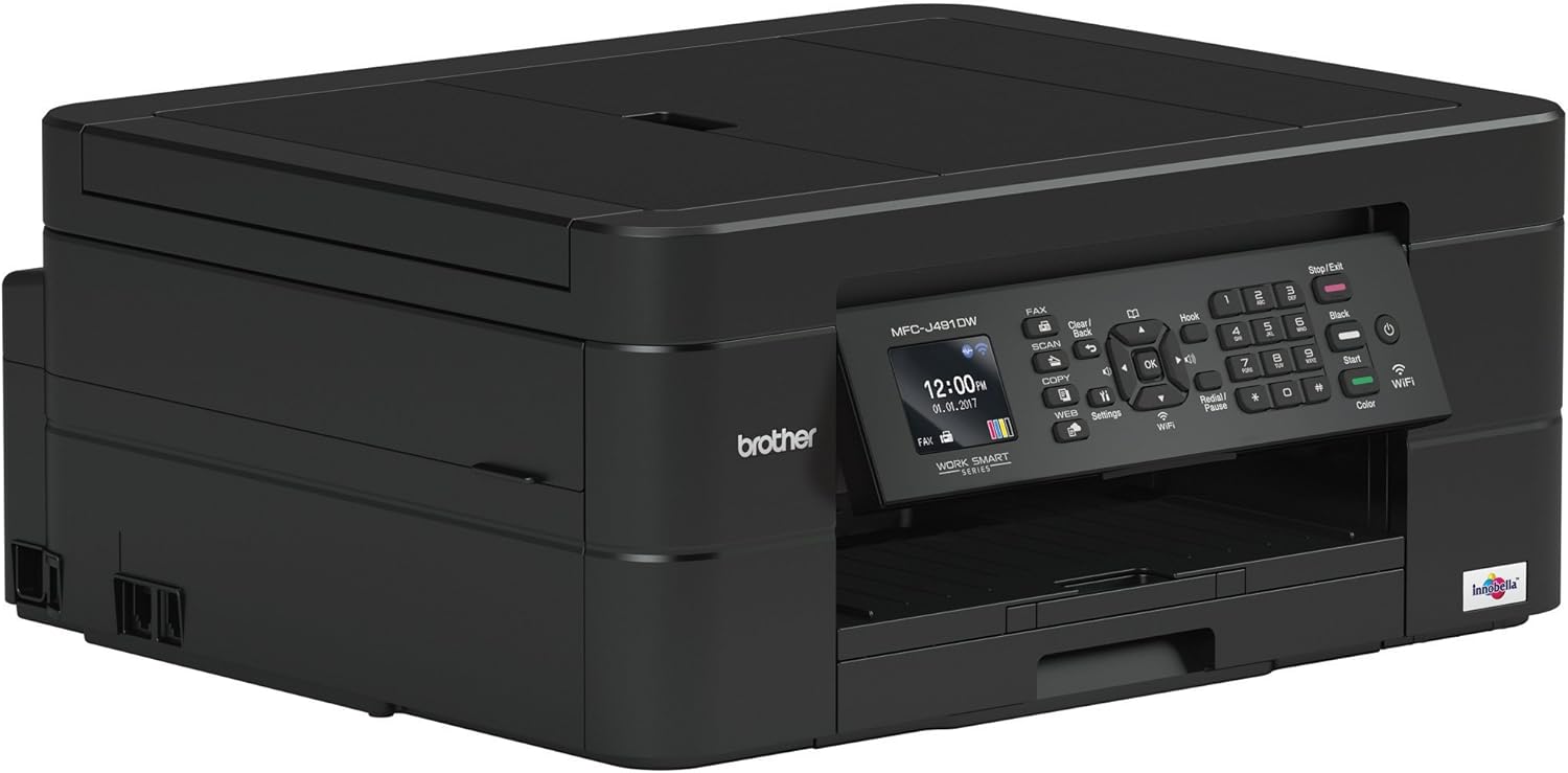 Brother Wireless All-in-One Inkjet Printer, MFC-J491DW, Multi-function Color Printer, Duplex Printing, Mobile Printing,Amazon Dash Replenishment Enabled, Black, 8.5 (MFCJ491DW)