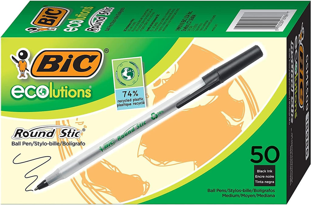 BIC Ecolutions Round Stic Ballpoint Pen, Medium Point (1.0mm), Black, 144-Count, For a Smooth Writing Experience