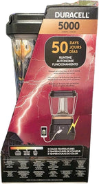 Duracell lantern packaging with specifications on a red and black background
