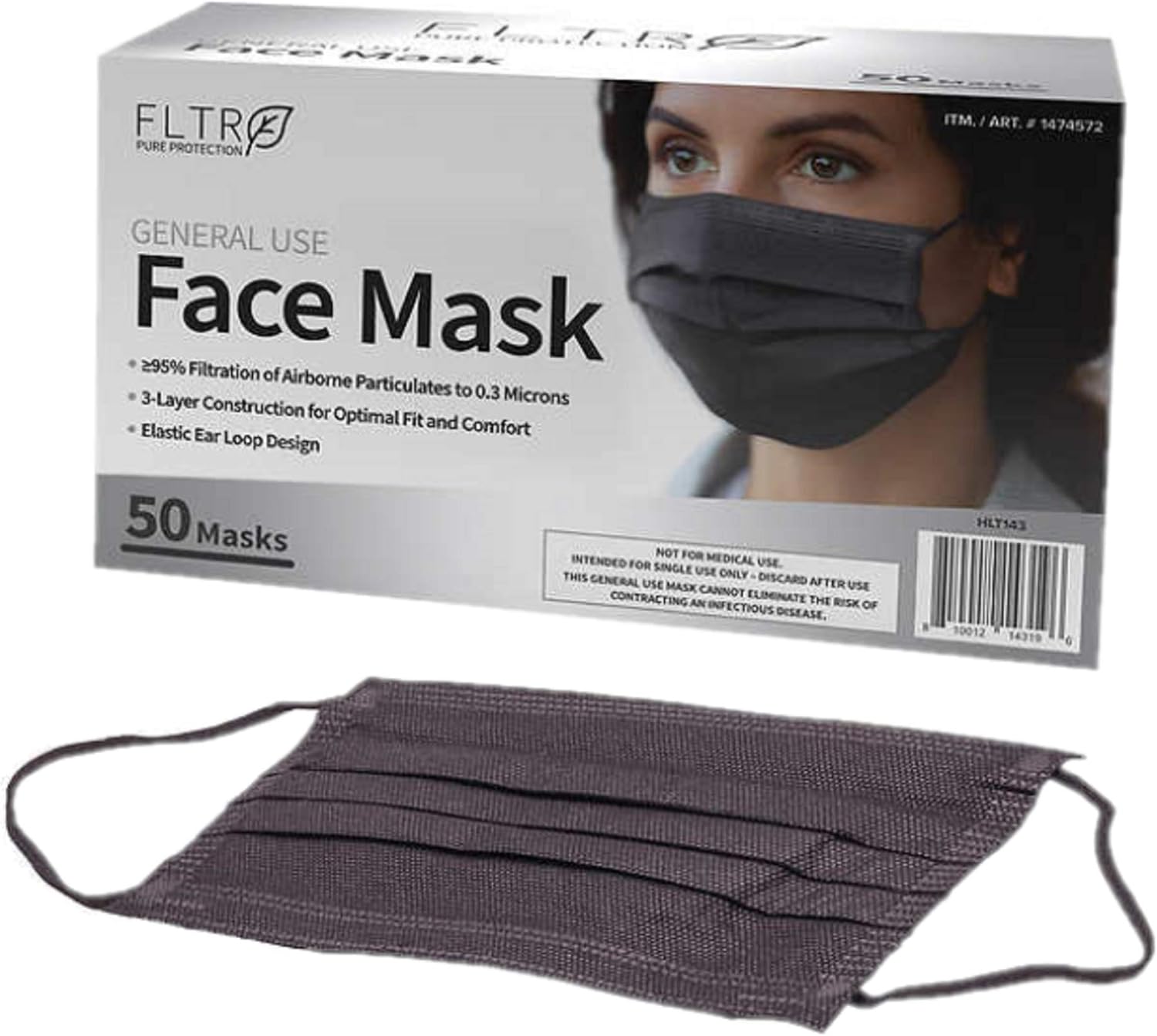 FLTR General Use Face Mask, 50 Disposable Masks (50, Black)