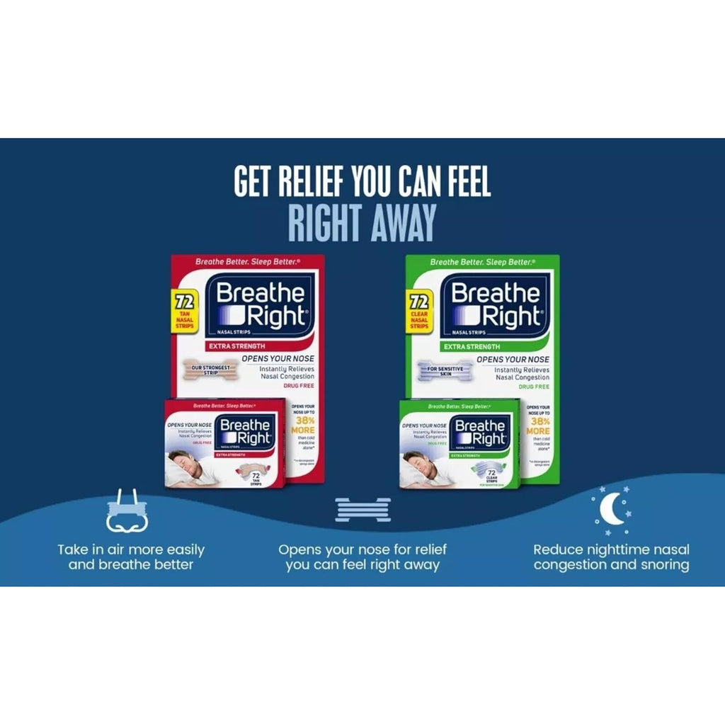 Breathe Right Extra Strength Nasal Strips, 72 Strips