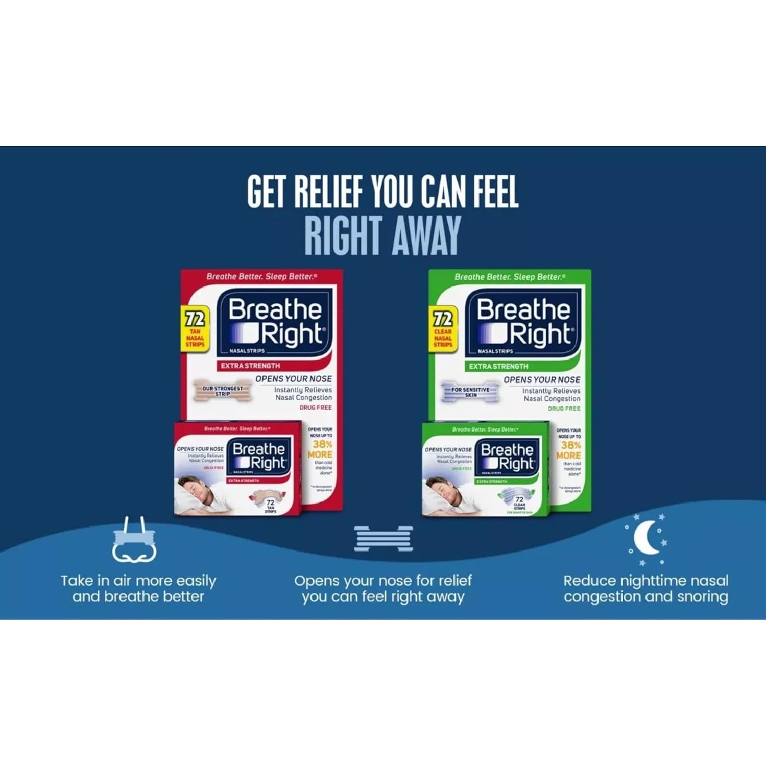 Breathe Right Extra Strength Nasal Strips, 72 Strips