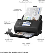 Epson scanner with features highlighted on a white background