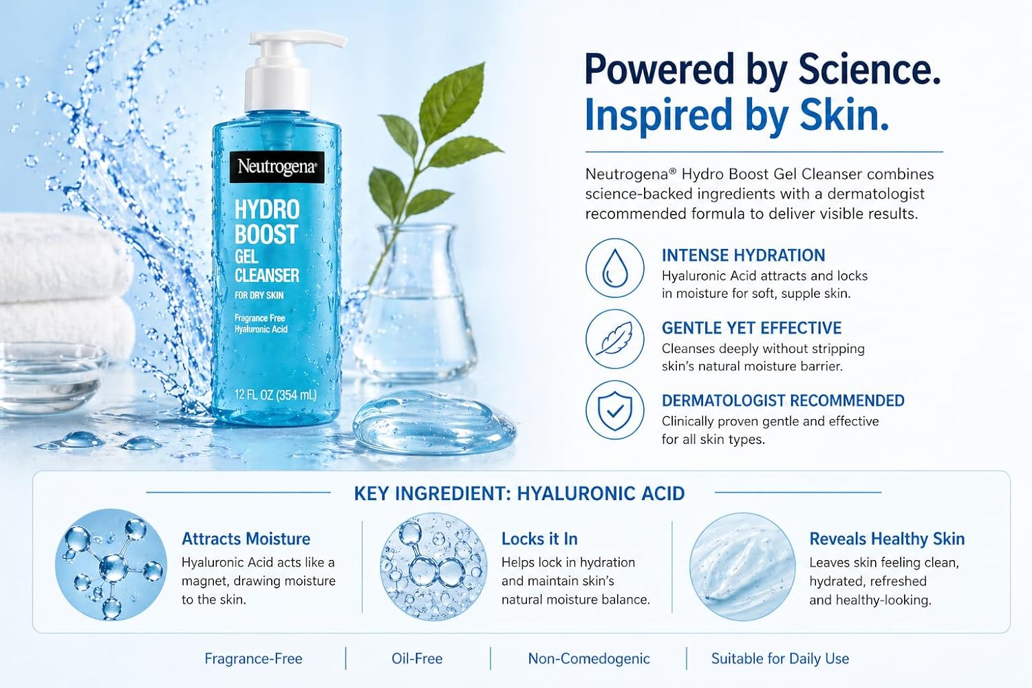 Neutrogena Hydro Boost Gel Cleanser, 12 oz, Pack of 2