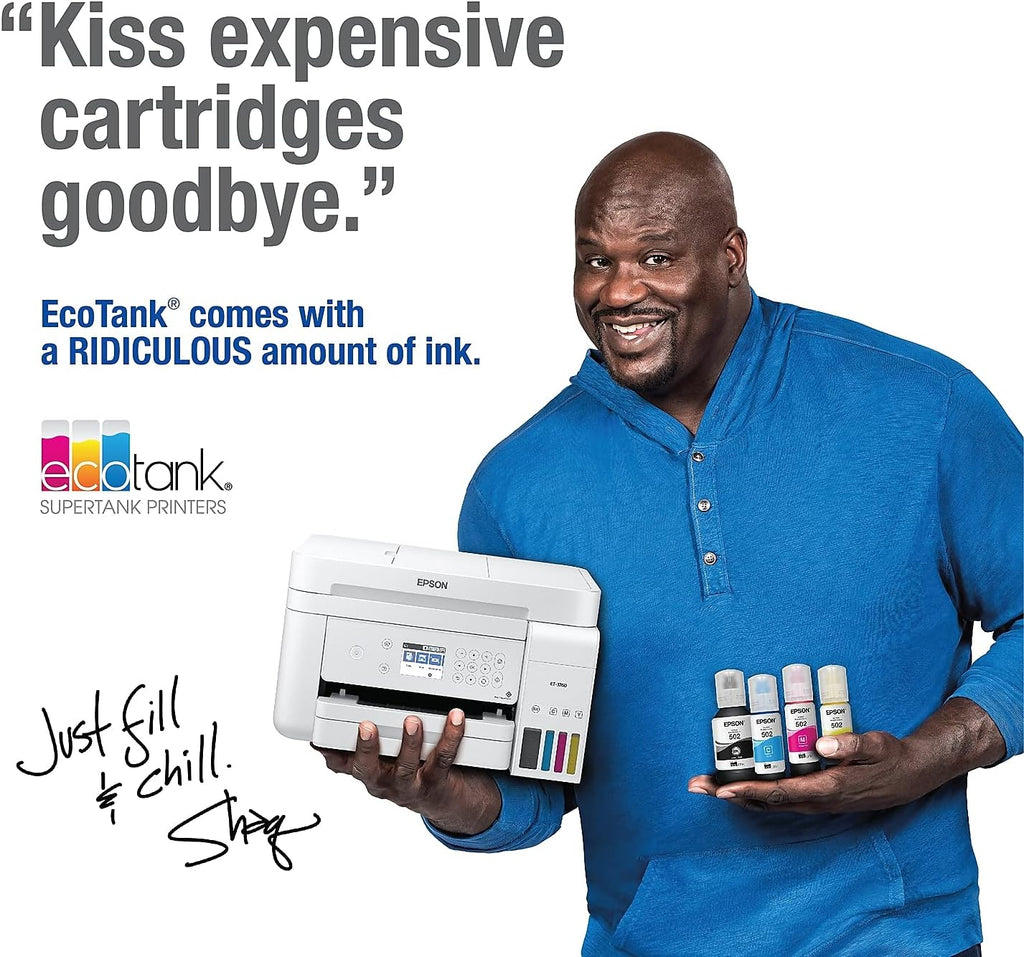Epson EcoTank ET-3760 Wireless Color All-in-One Cartridge-Free Supertank Printer with Scanner, Copier and Ethernet, Regular