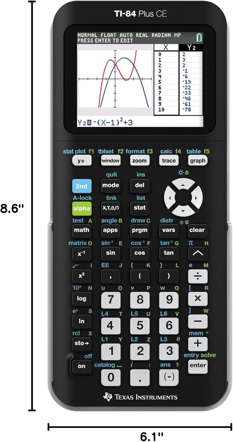 Texas Instruments TI-84 PLUS CE Graphing Calculator, Black (Frustration-Free Packaging) (84PLCE/PWB/2L1/A)
