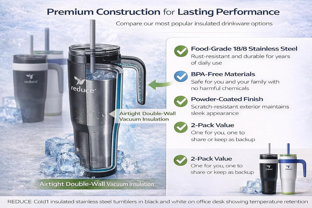 REDUCE 24 oz. Cold1 Tumbler, 2-Pack (Black & whitish)