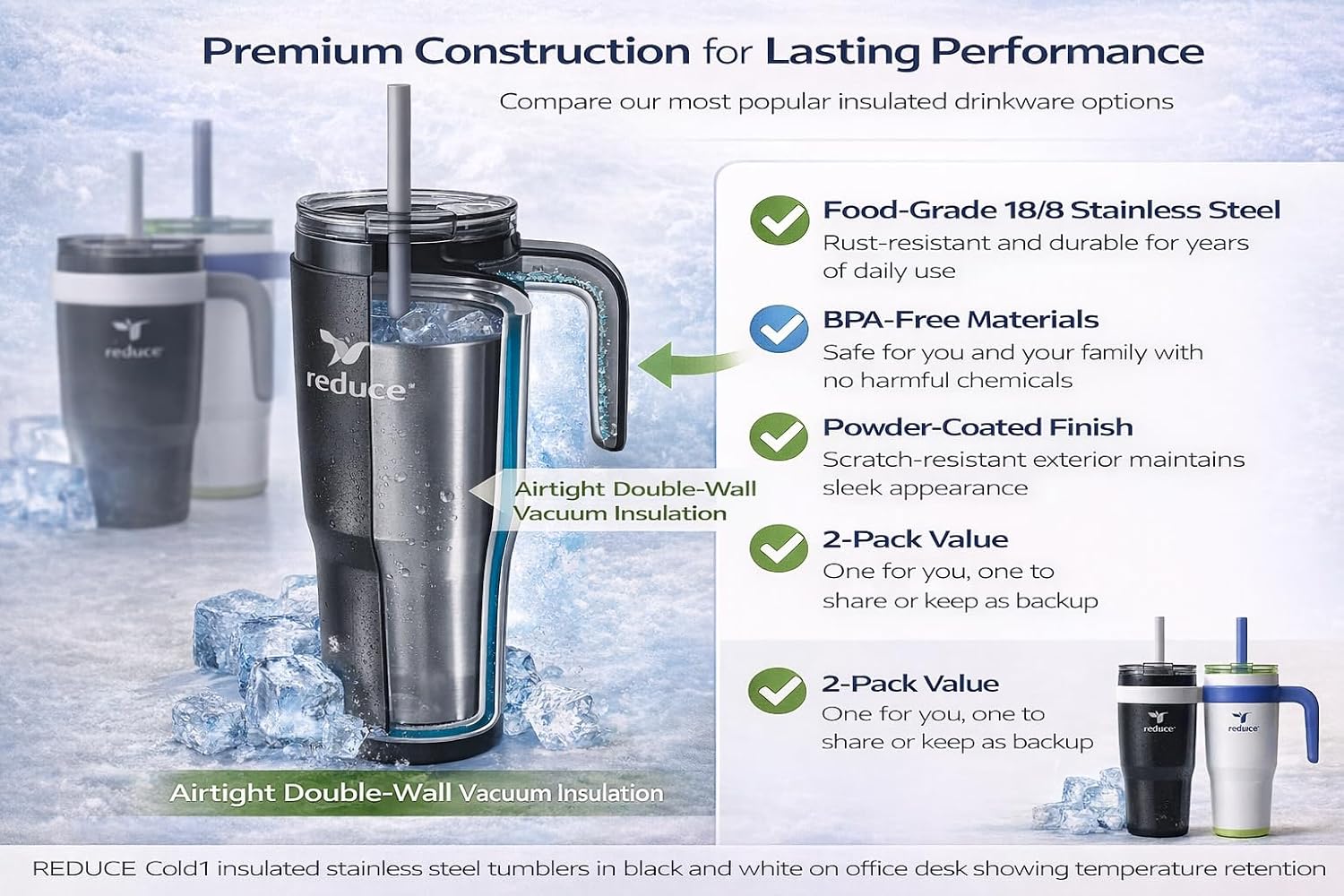 REDUCE 24 oz. Cold1 Tumbler, 2-Pack (Black & whitish)