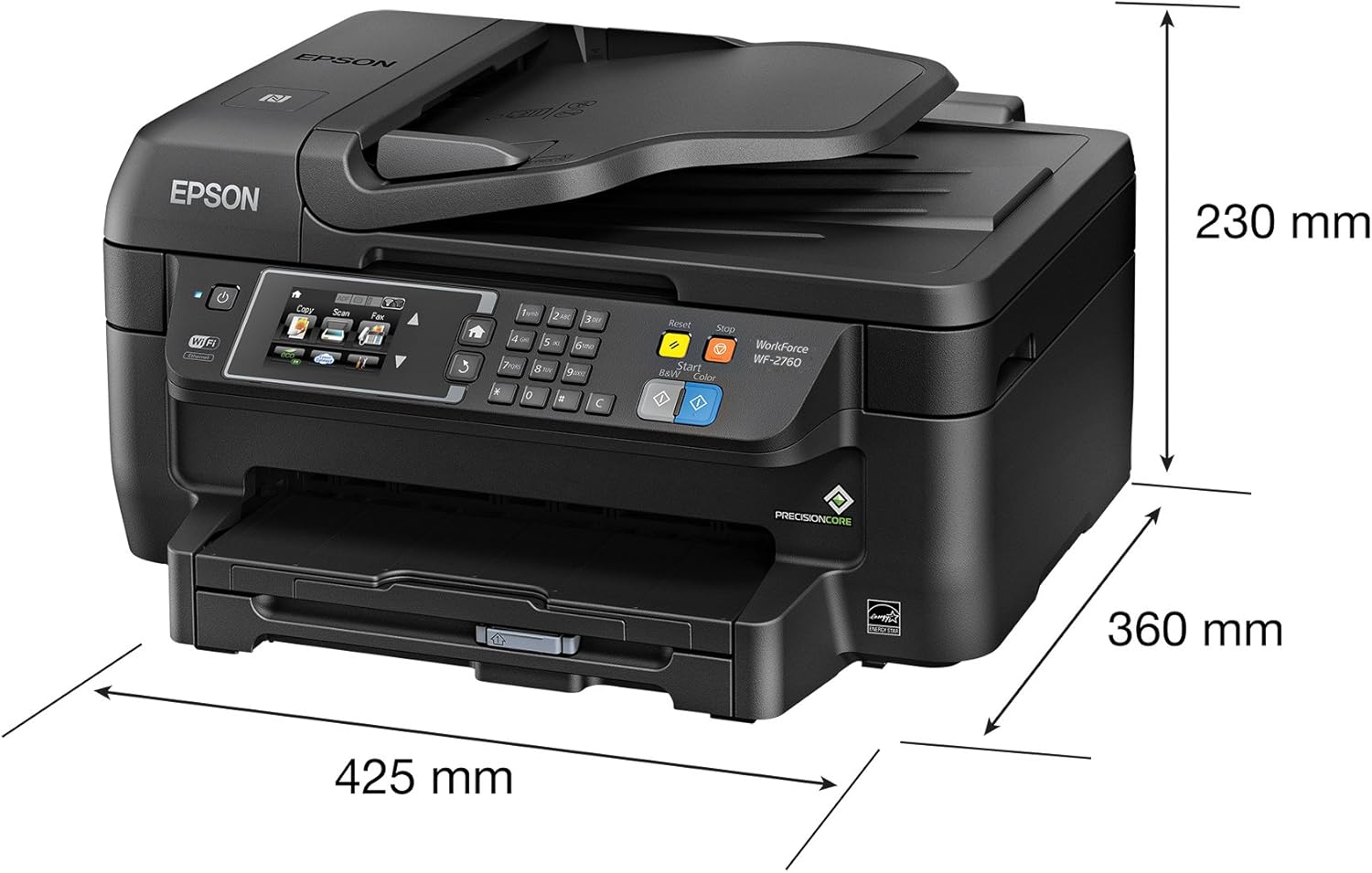 Epson WF-2760 All-in-One Wireless Color Printer with Scanner, Copier, Fax, Ethernet, Wi-Fi Direct & NFC, Works with Alexa