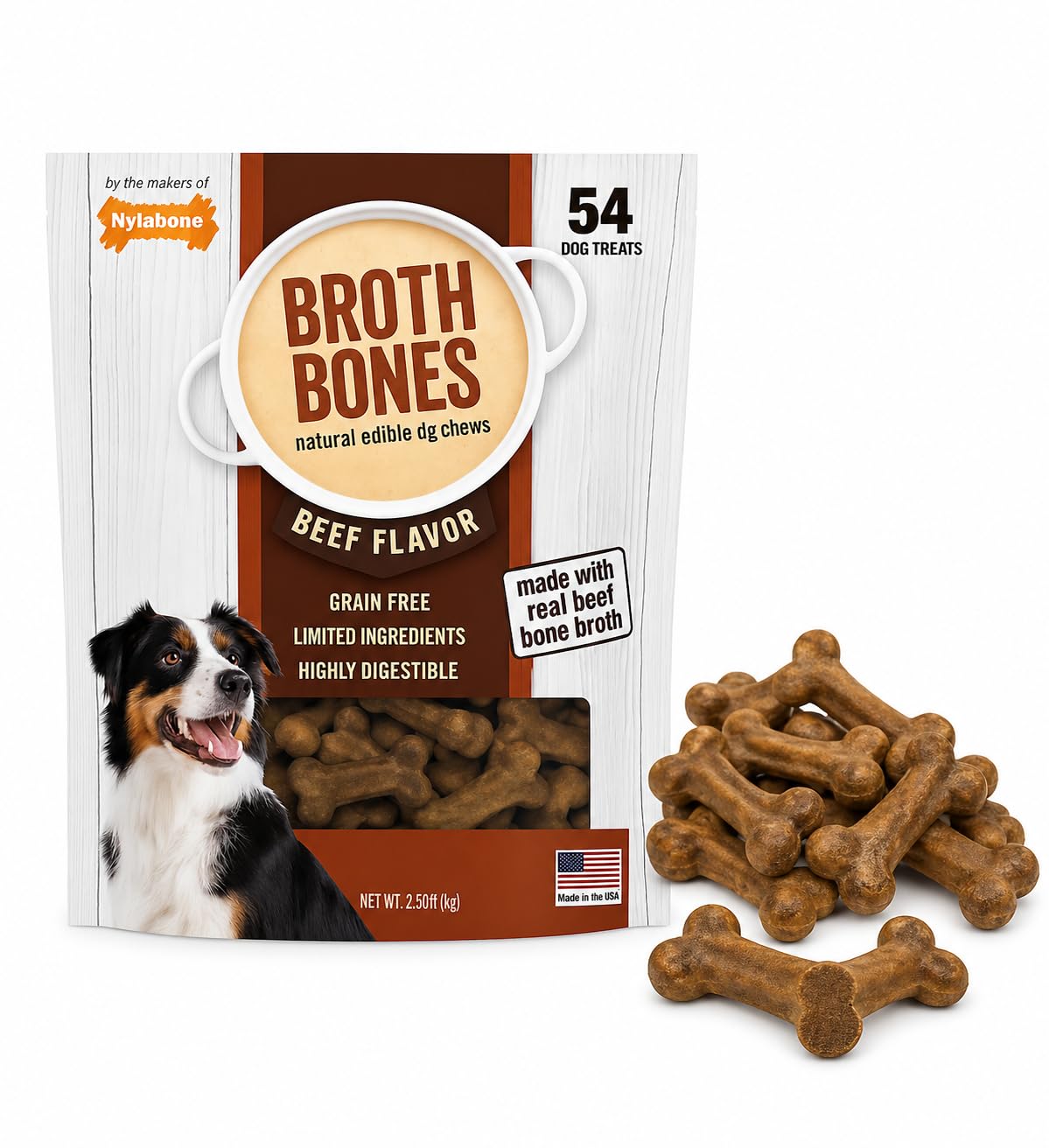 Nylabone Beef Broth Bones Dog Treats (Net 54Count), 2.38 Lb