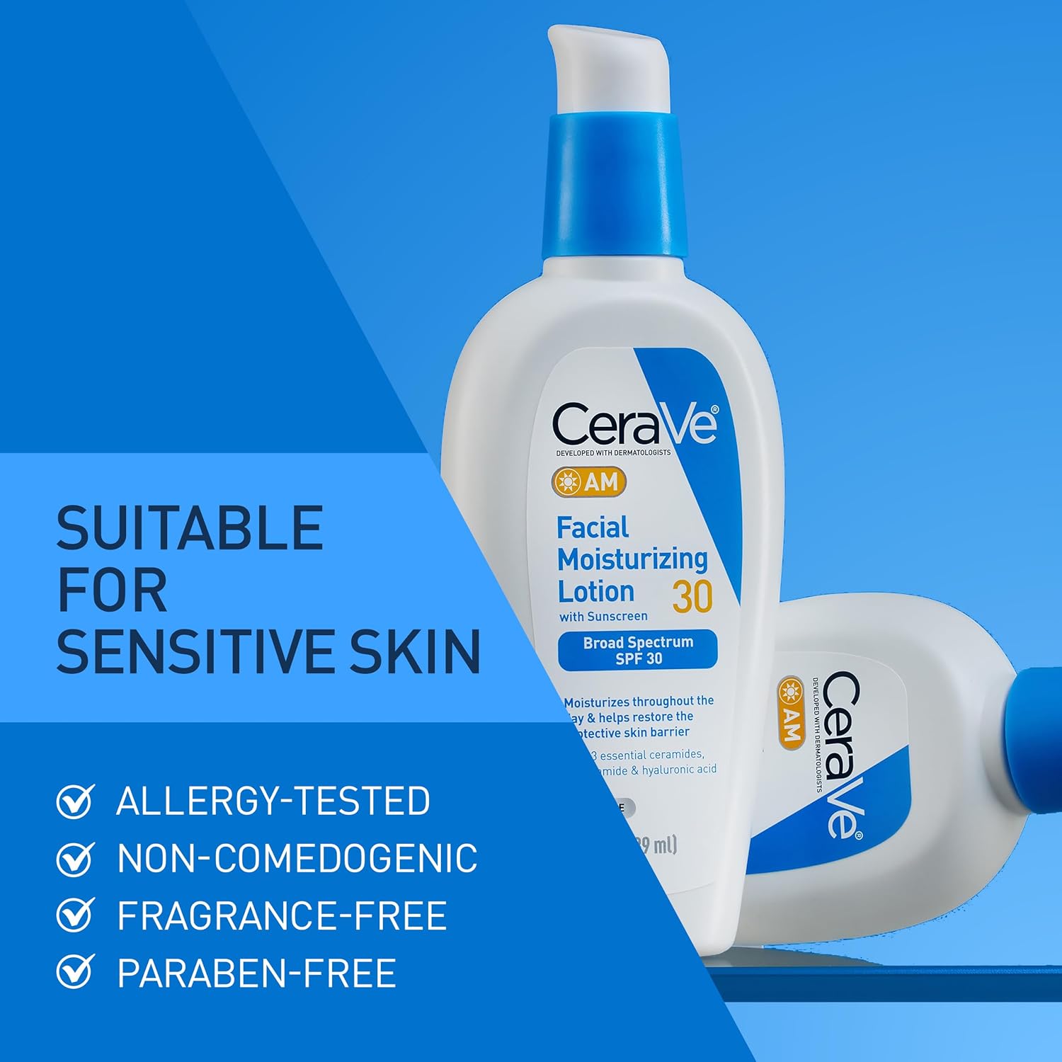 CeraVe AM Moisturizing Facial Lotion w/ Sunscreen SPF 30, 3 Oz (Pack of 2)