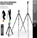 GEEKOTO 64" Camera Tripod, Compact Aluminum Tripod with 360 Degree Panorama Ball Head 1/4 inch Quick Release Plate, DSLR Tripod Suitable for SLR Cameras