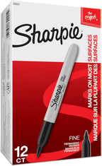 Sharpie Permanent Markers, Fine Tip, Black, 12 Count - Quick Drying, Fade Resistant, For Wood, Plastic, Paper, Metal, And More