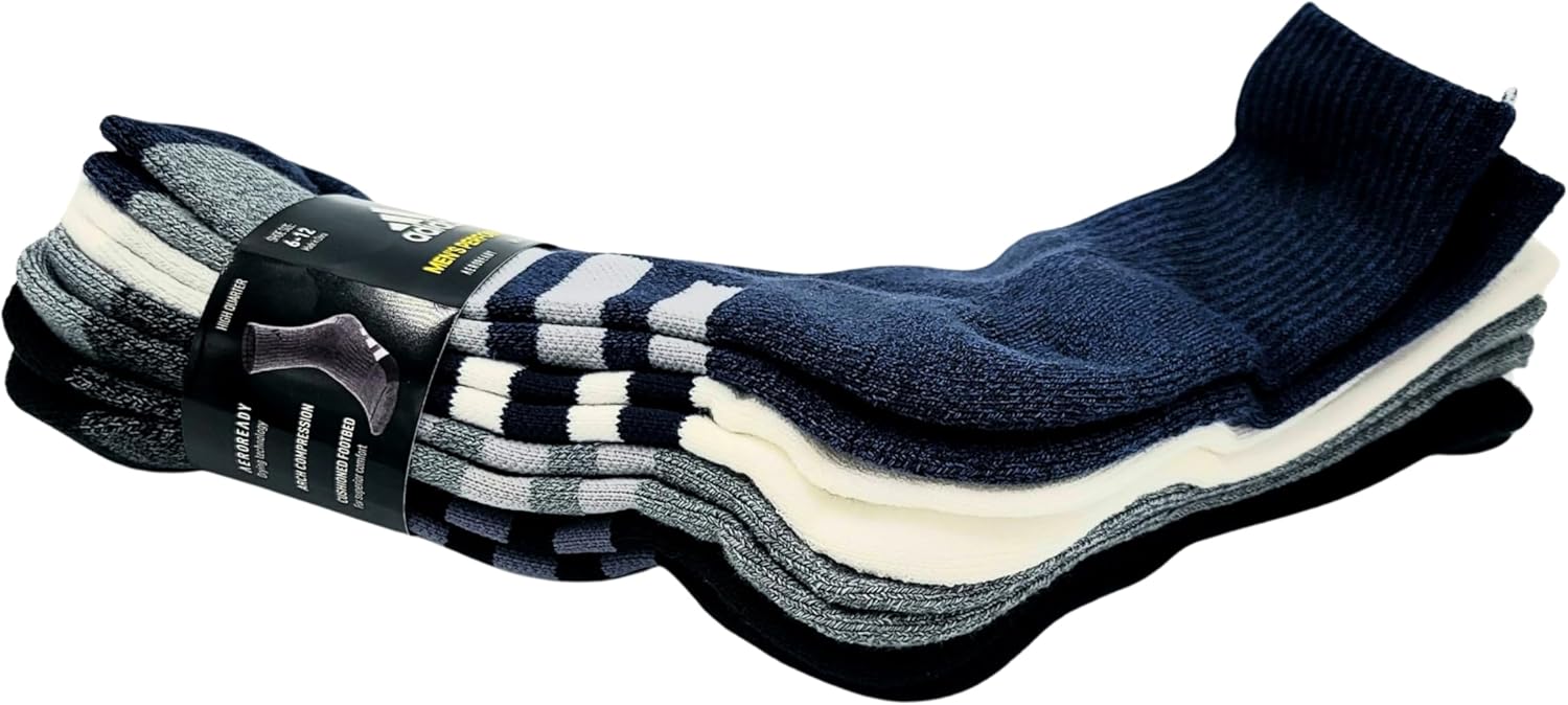 Adidas Men's High Quarter Sock, 4-pack, Size 6-12 (Navy, White, Black, Gray)