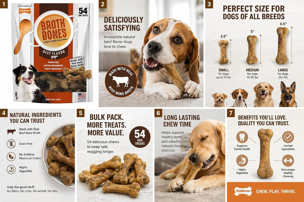 Nylabone Beef Broth Bones Dog Treats (Net 54Count), 2.38 Lb
